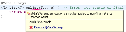 Remove @SafeVarargs