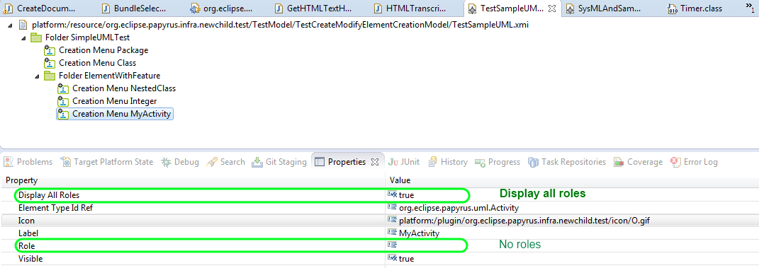 Creation menu model for activity